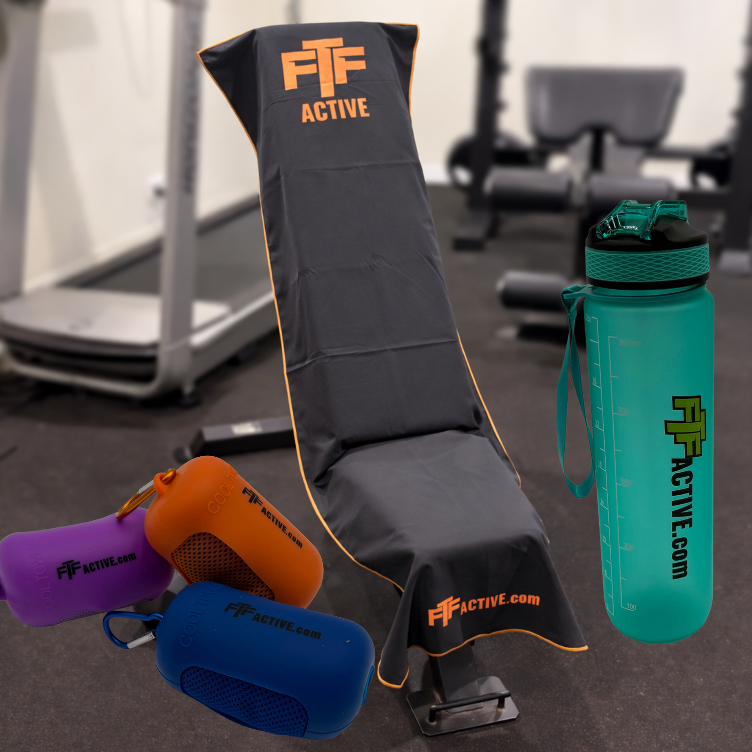 BenchLock Hooded Gym Towel with cooling towel and silicone cover and Water bottle with time markings